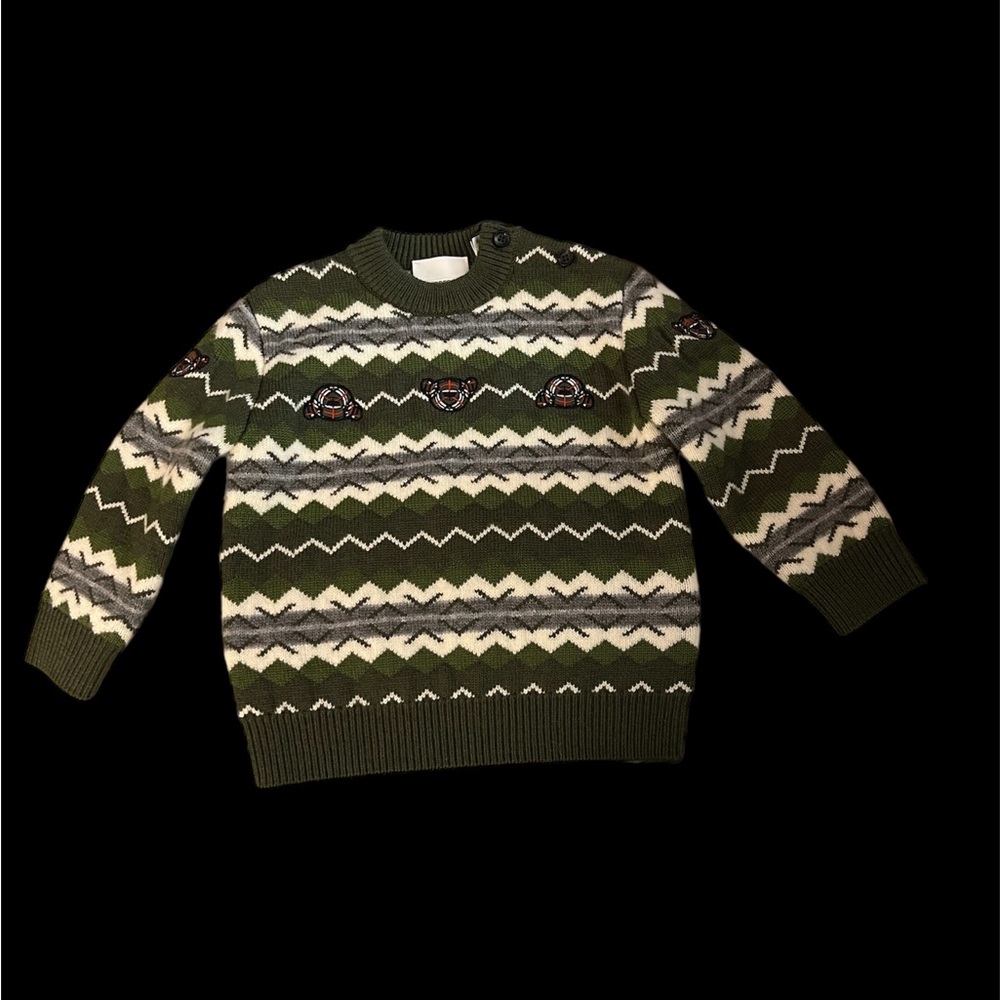 Burberry Kids NWT Mini Tomleigh Moss Green Fair Isle Sweater